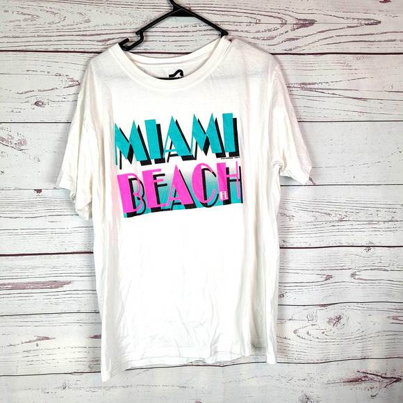 Surf Style Other - VINTAGE Surf Style White Miami Beach Logo Crew Neck T-Shirt Men's Size Large